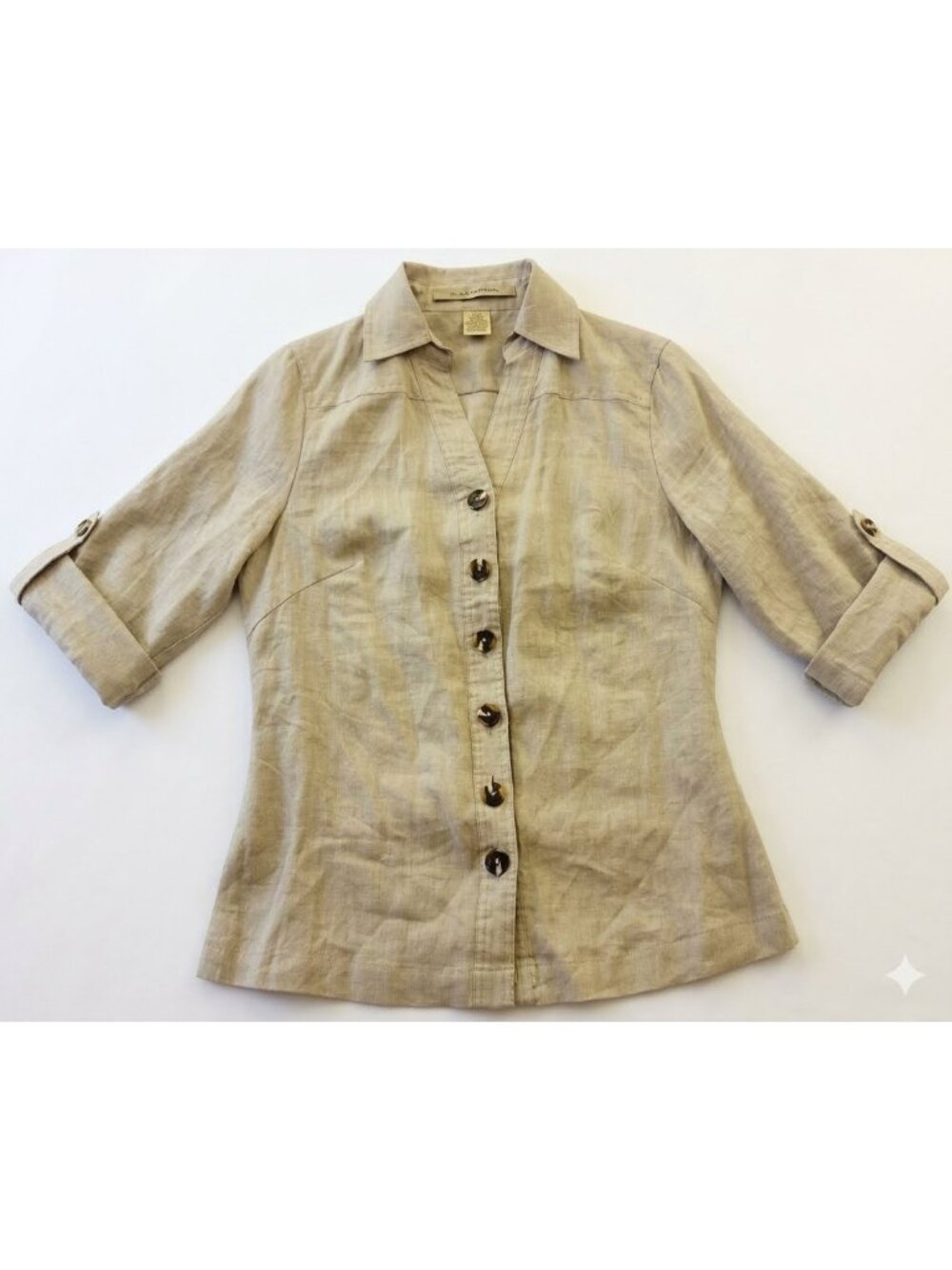 Ecologie Linen Button-Up Blouse 3/4 Sleeves Size S Coastal Capsule Mimimalist